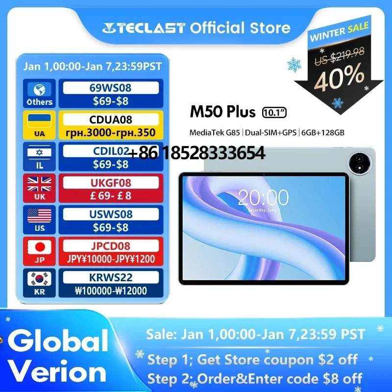 【New】Teclast M50 Plus Tablet 10.1" Screen 6GB 128GB Helio G85 8-core 7000mAh Battery Android 14 Dual-SIM GPS Tab Global Version
