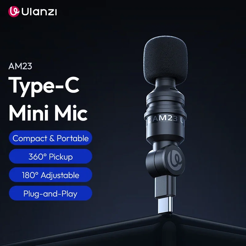 Ulanzi AM23 Mini 360° Pickup Microphone with Type-C Plug and Play MIC for Smartphone DJI Action Laptop Video Recording Vlog Live